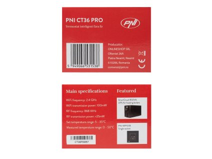 Inteligentný termostat PNI CT36 PRO bezdrôtový, hysteréza ± 0,1 °C WiFi 2,4 GHz, ovládanie cez internetovú aplikáciu TuyaSmart, režim zima-leto, pre kotly