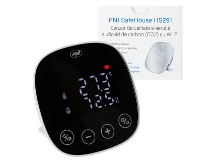 PNI SafeHouse HS291 senzor kvality vzduchu a oxidu uhličitého (CO2) s Wi-Fi, ovládanie z aplikácie Tuya Smart, monitorovanie CO2, teplota, vlhkosť, zobrazenie dátumu a času, menu nastavení, záložná ba
