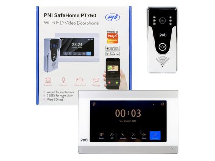 Inteligentný video interkom PNI SafeHome PT750 WiFi, rozlíšenie Full HD 2MP 1080P, P2P, vnútorný monitor, špeciálna aplikácia Tuya Smart, integrácia do scenárov a inteligentná automatizácia s inými pr
