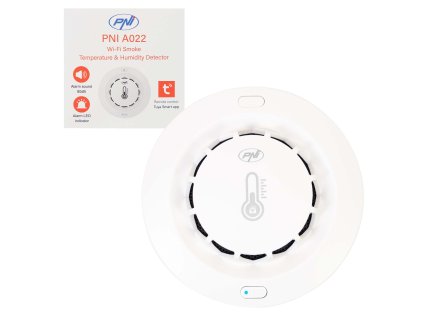 Senzor dymu, teploty a vlhkosti PNI SafeHouse A022 s Wi-Fi, aplikácia Tuya, kompatibilný s Alexa a Google Assistant, 80dB, samostatný, biely