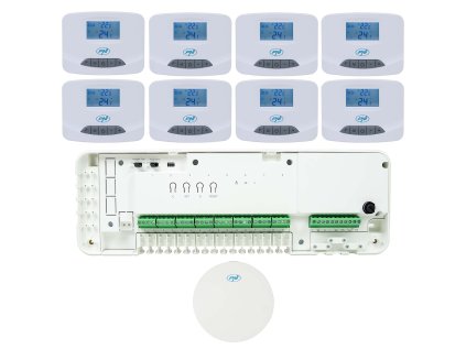 Automatizačná sada PNI CT28 Pro 8 s Wi-Fi pre podlahové kúrenie, mobilná aplikácia Tuya Smart, 8 ovládacích jednotiek a internetový rozbočovač v cene