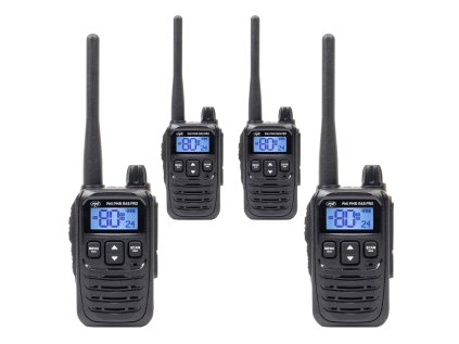 Súprava 4 prenosných rádiových staníc PNI PMR R45 PRO 446MHz, 0,5W, 99 programovateľných kanálov, 16 PMR a 38 CTCSS a 104 DCS tónov, Squelch 5 úrovní, VOX, TOT, BCL, Scan, Roger Beep