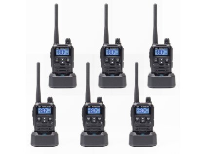 Súprava 6 prenosných rádiových staníc PNI PMR R45 PRO 446MHz, 0,5W, 99 programovateľných kanálov, 16 PMR a 38 CTCSS a 104 DCS tónov, Squelch 5 úrovní, VOX, TOT, BCL, Scan, Roger Beep
