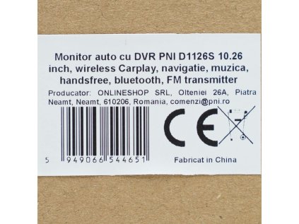 Auto monitor s DVR PNI D1126S 10,26 palca, bezdrôtový Carplay, navigácia, hudba, handsfree, Bluetooth, FM vysielač