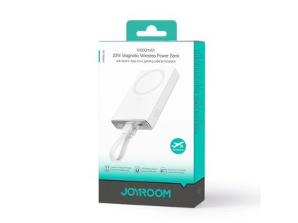Joyroom Power Bank Magnetic Wireless charging, MagSafe 15W, C+Lightning. PD 20W, 10000 mAh with Type-C - Lightning cable, White (JR-PBM01)