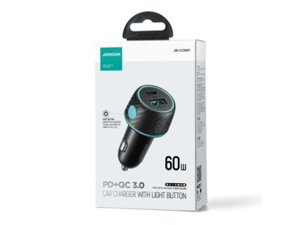 Joyroom Car Charger U+C, QC 3.0, PD, 60W, RGB, Black (JR-CCN01)