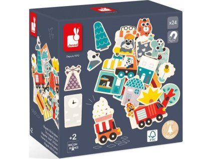 drevene magnetky ve meste 24ks 190273