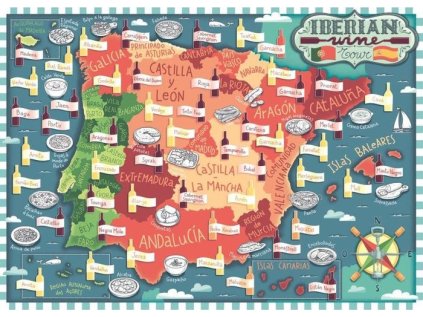 RAVENSBURGER Puzzle Mapa Iberie - vinné oblasti 1000 dílků