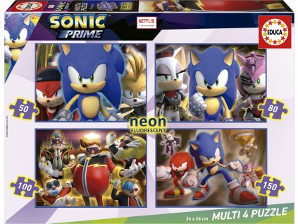 EDUCA Svítící puzzle Sonic Prime 4v1 (50,80,100,150 dílků)