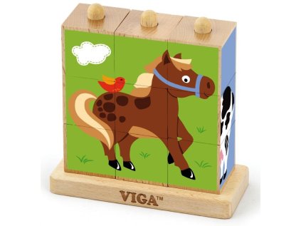 VIGA Nasouvací kostky domácí zvířátka, 9 kostek