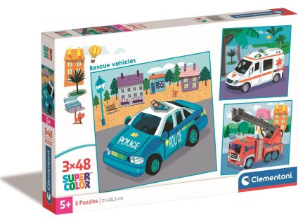 CLEMENTONI Puzzle Záchranářská vozidla 3x48 dílků