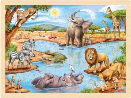 GOKI Dřevěné puzzle Africká savana 96 dílků