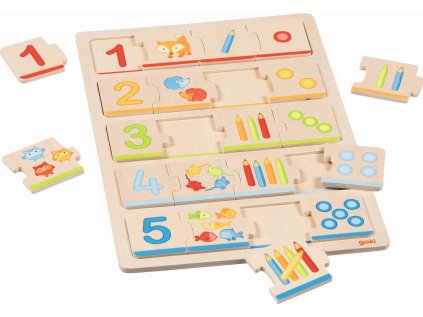 GOKI Dřevěné vkládací puzzle Nauč se počítat 20 dílků