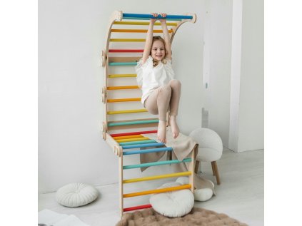 BusyKids Drevené domáce rebriny s hrazdou dúhové