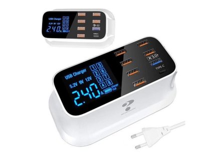 Nabíjačka telefónu, napájač 8x USB QC 3.0 TYP C 40W