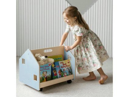 BusyKids Obojstranná knižnica na kolieskach modrá