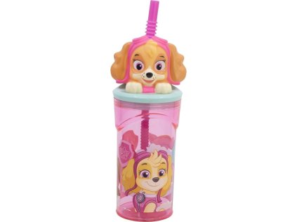 STOR Láhev s brčkem Tlapková patrola 360 ml Růžová