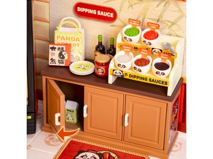 RoboTime 3D drevená skladačka Miniatúra domčeka Ázijské bistro Panda Hot Pot