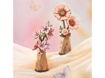 RoboTime 3D drevená skladačka Oranžová gerbera