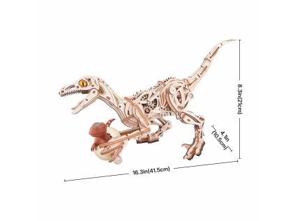 RoboTime 3D drevená mechanická skladačka Velociraptor