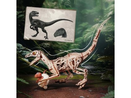 RoboTime 3D drevená mechanická skladačka Velociraptor