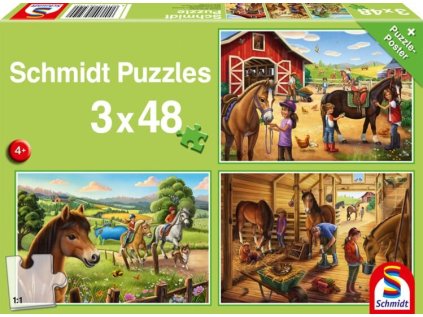 SCHMIDT Puzzle Moje oblíbení koníci 3x48 dílků