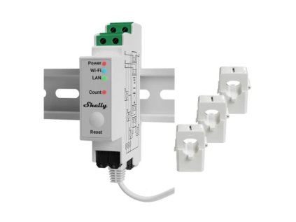 SHELLY Pro 3EM, Merač spotreby + 3 svorky, DIN