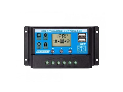 Solárny regulátor PWM 12-24V/30A+USB pre Pb batérie, LiFePO4, Li-ion