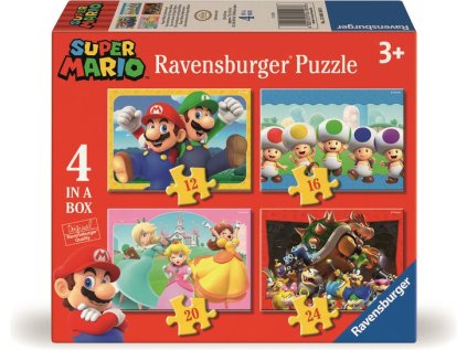 RAVENSBURGER Puzzle Super Mario a jeho dobrodružství 4v1 (12,16,20,24 dílků)