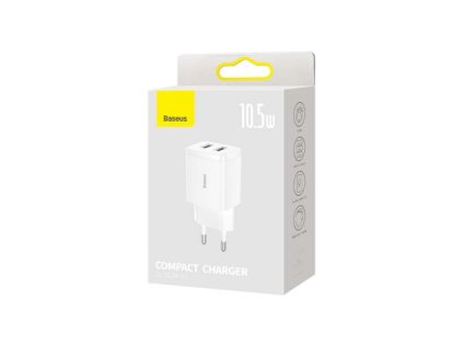 Baseus Travel Charger Compact wall Charger U+U, 10.5W EU White (CCXJ010202)
