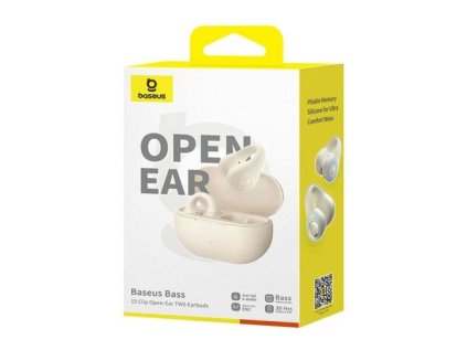 Baseus Earphone Bluetooth Bass 15 Clip Wireless Headphones, BT 5.4, White EU (A00079500223-00)