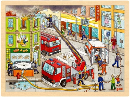 GOKI Dřevěné puzzle Hasiči 96 dílků