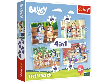 TREFL Puzzle Bluey: Bluey a přátelé 4v1 (35,48,54,70 dílků)