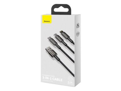 Baseus Universal Tungsten 3-in-1 USB cable (Type C / Lightning / micro USB) 3.5A 1.5m Black (CAMLTWJ-01)