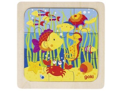 GOKI Dřevěné puzzle Pod vodou 9 dílků