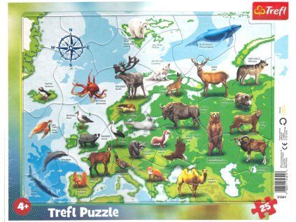 puzzle mapa evropy se zviratky 25 dilku 116384