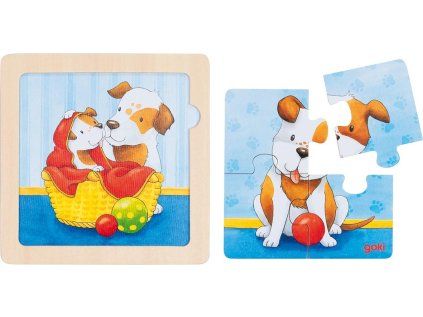 GOKI Dřevěné puzzle Pejsek 4 dílky