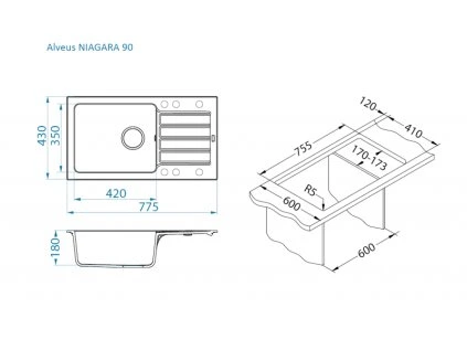 NIAGARA 90/91 černá (775x430mm)