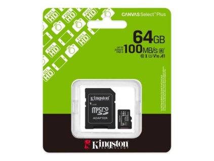 Kingston MicroSD Card Canvas Select Plus 64GB Class 10 + Adapter (SDCS3/64)