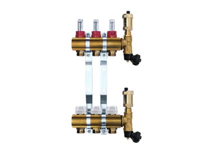 Mosadzný rozdeľovač s automatickým odvzdušnením - 3 cestný