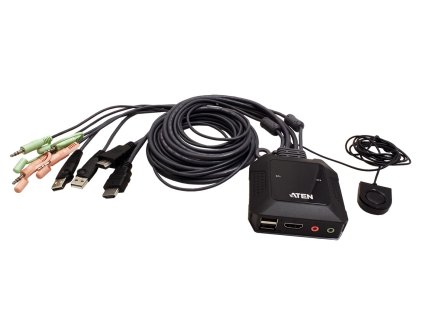 Prepínač Aten KVM 2:1 (USB, HDMI) 4K@60Hz, integrované káble (CS22H)