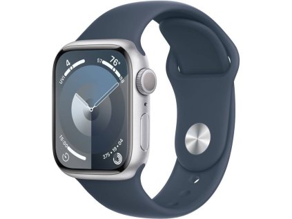 Hodinky Apple Watch Series 9 GPS, 45mm Silver Aluminium Case with Storm Blue Sport Band - S/M