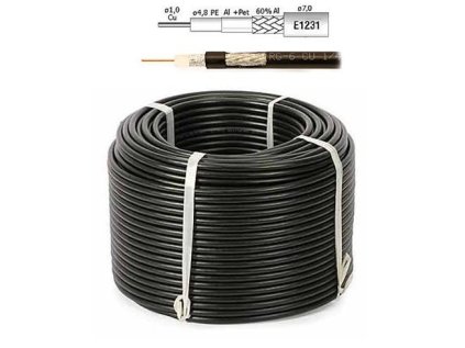Kábel Koaxiální kabel RG6 Cu PE (75 ohm) - 100 m venkovní černý