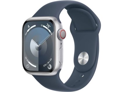 Hodinky Apple Watch Series 9 GPS + Cellular, 45mm Silver Aluminium Case with Storm Blue Sport Band - S/M