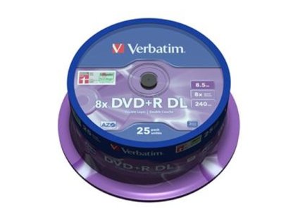 Médium Verbatim DVD+R 8,5GB 8x DoubleLayer MATT SILVER spindl 25pck/BAL