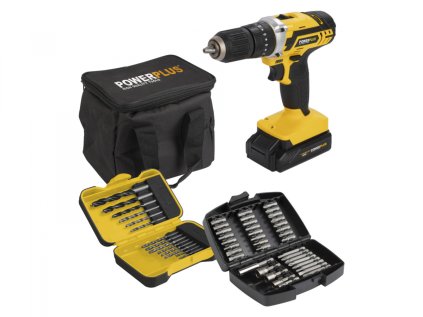 Aku vŕtačka Powerplus POWX00840 s príklepom + 53 ks príslušenstva