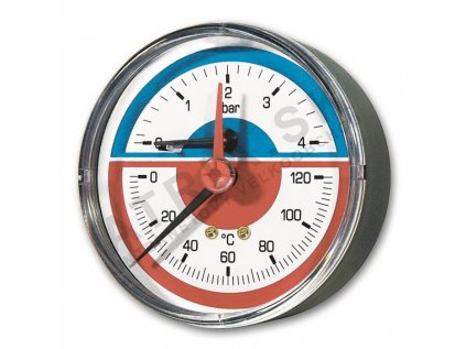 Termomanometer - axiálny, D 80, 0 - 4 bar