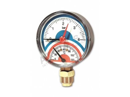 Termomanometer - radiálny - 0 °C až +120 °C; vrátane spätnej klapky 1/4"Fx1/2"M; D80; 0-4bar  IVAR.TM 120 R