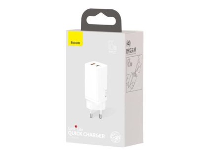 Baseus Travel Charger GaN2 Lite Quick Charger C+U QC 3.0 PD 3.0 65W EU White (CCGAN2L-B02)
