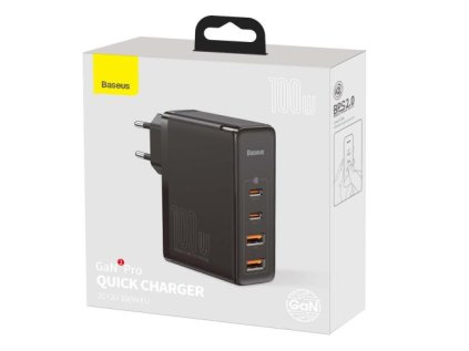 Baseus Travel Charger GaN2 Pro Quick wall charger C+C+U+U, PD 3.0, QC 4.0+, 100W EU Black (CCGAN2P-L01)